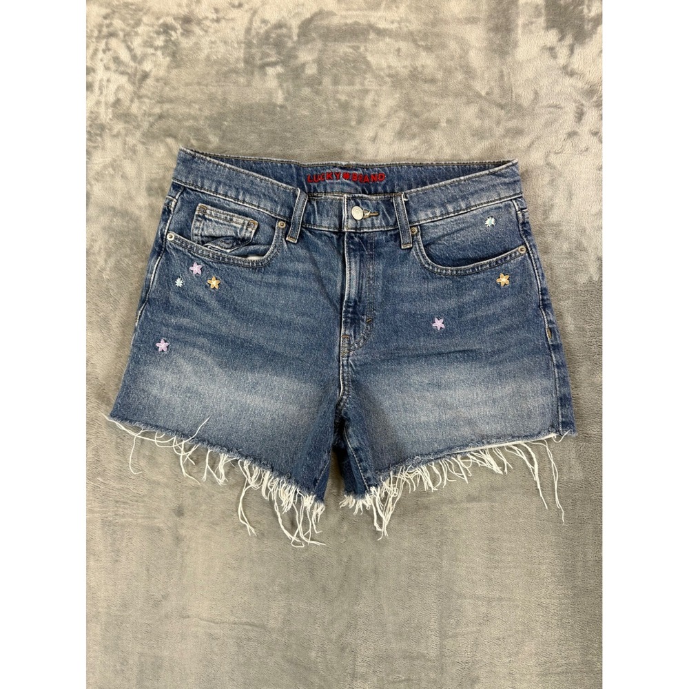 Lucky Brand Floral Denim Shorts Women's Size 8/29 Blue Embroidered Jean Shorts